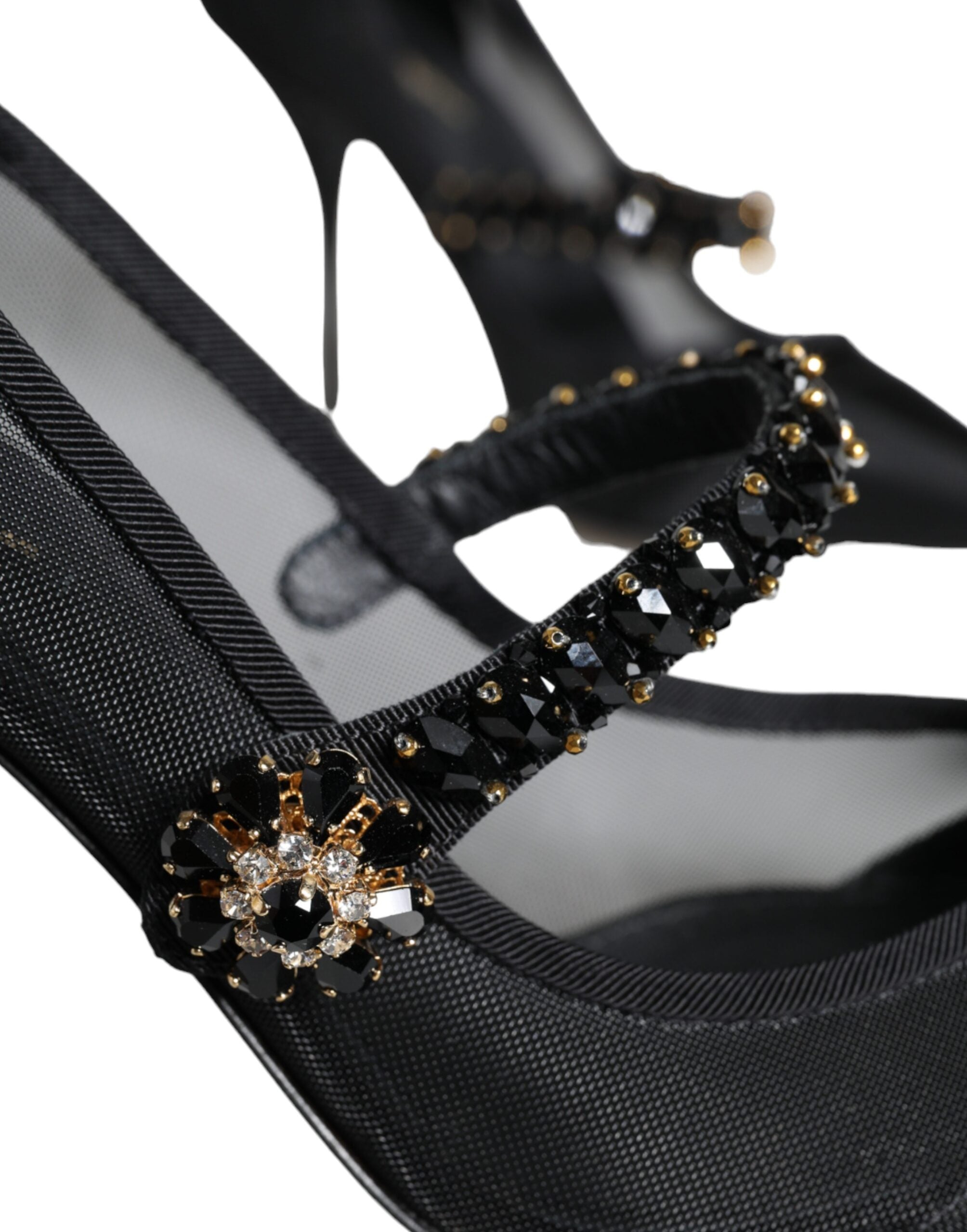 Dolce & Gabbana Black Mesh Mary Jane Crystal Heel Pumps Shoes -   -  Dolce & Gabbana.