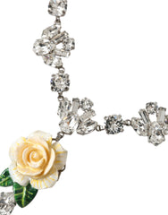 Dolce & Gabbana Silver Brass Clear Crystal Roses Pendants Necklace -   -  Dolce & Gabbana.