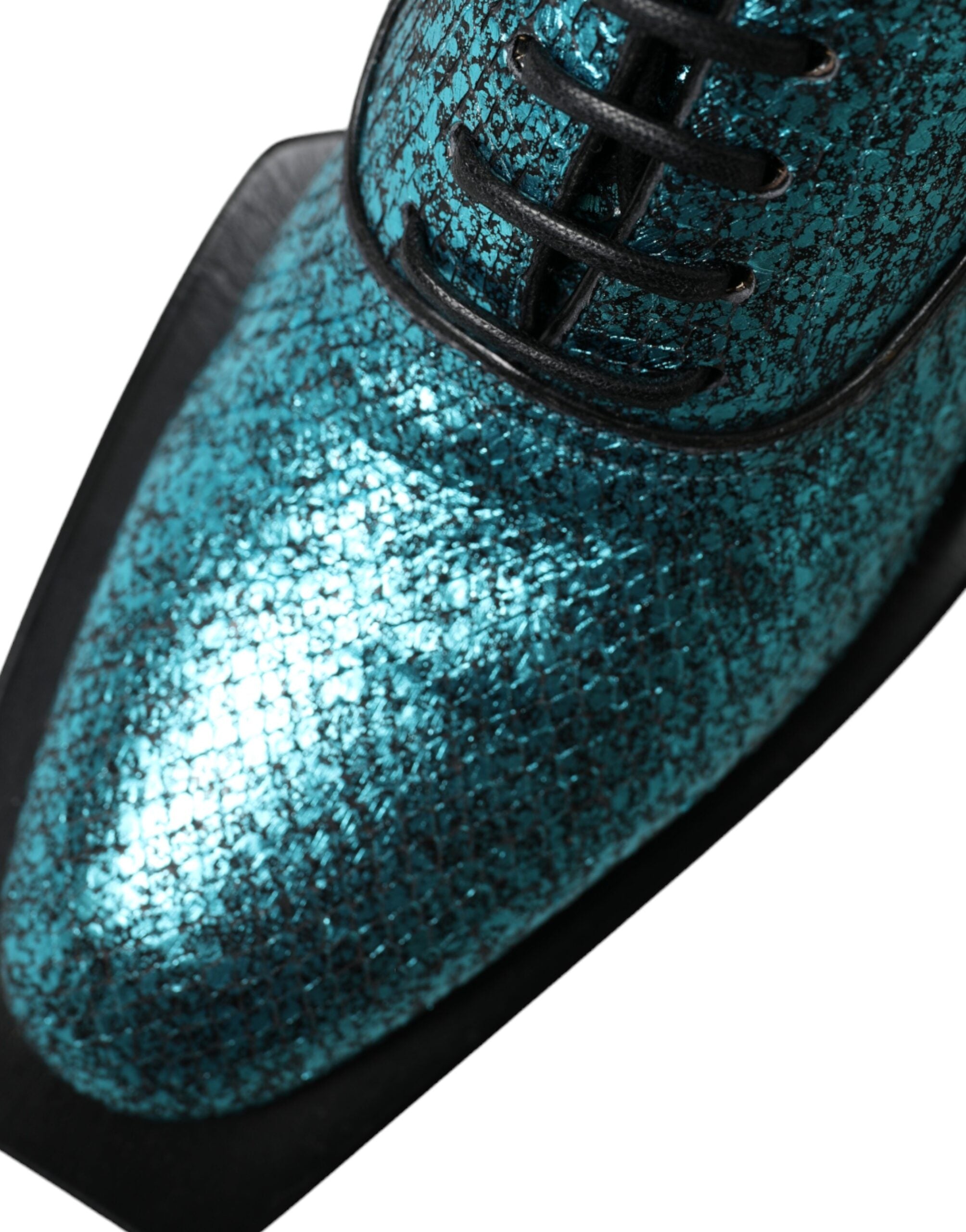 Dolce & Gabbana Blue Leather Derby Block Heels Dress Shoes -   -  Dolce & Gabbana.