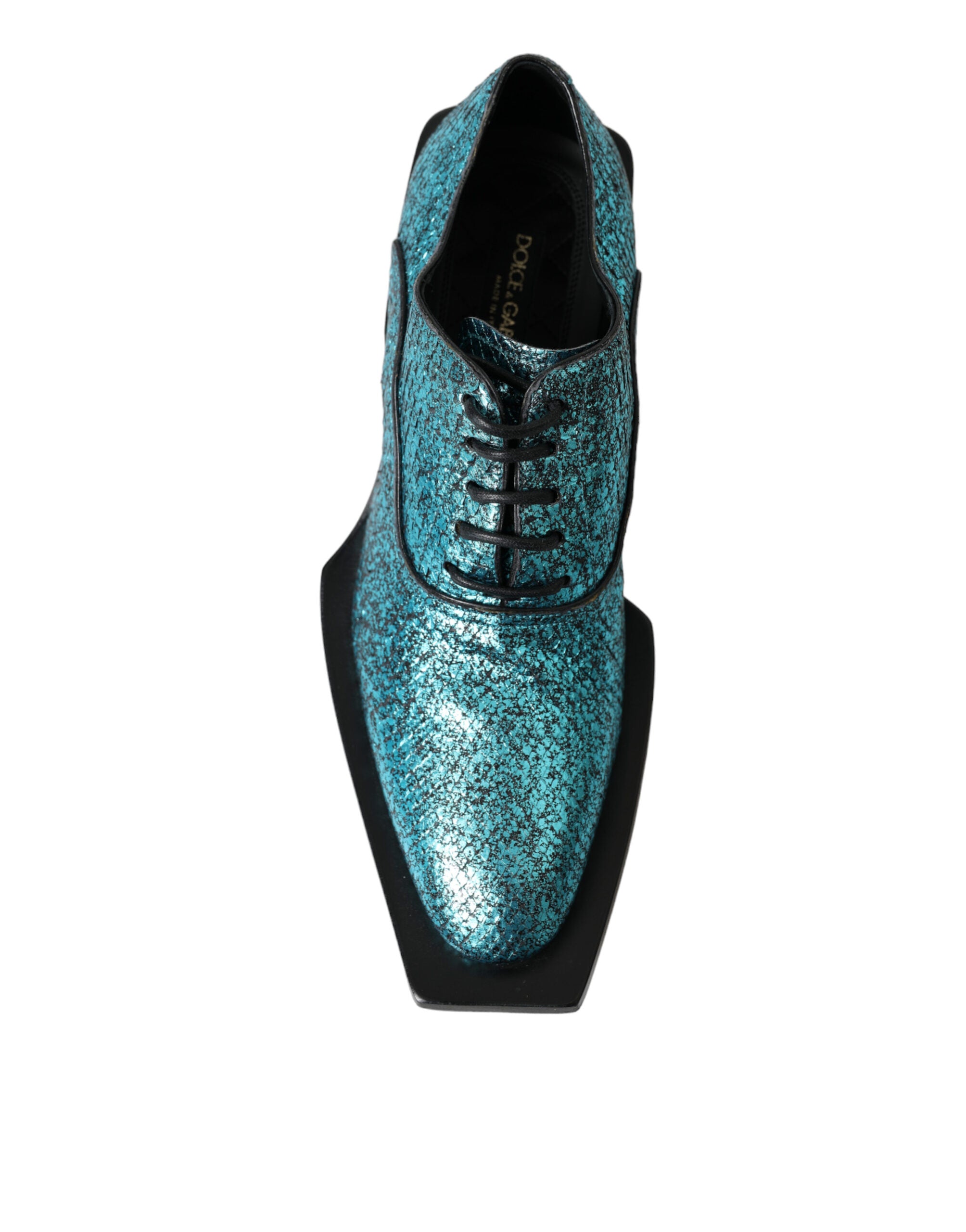 Dolce & Gabbana Blue Leather Derby Block Heels Dress Shoes -   -  Dolce & Gabbana.