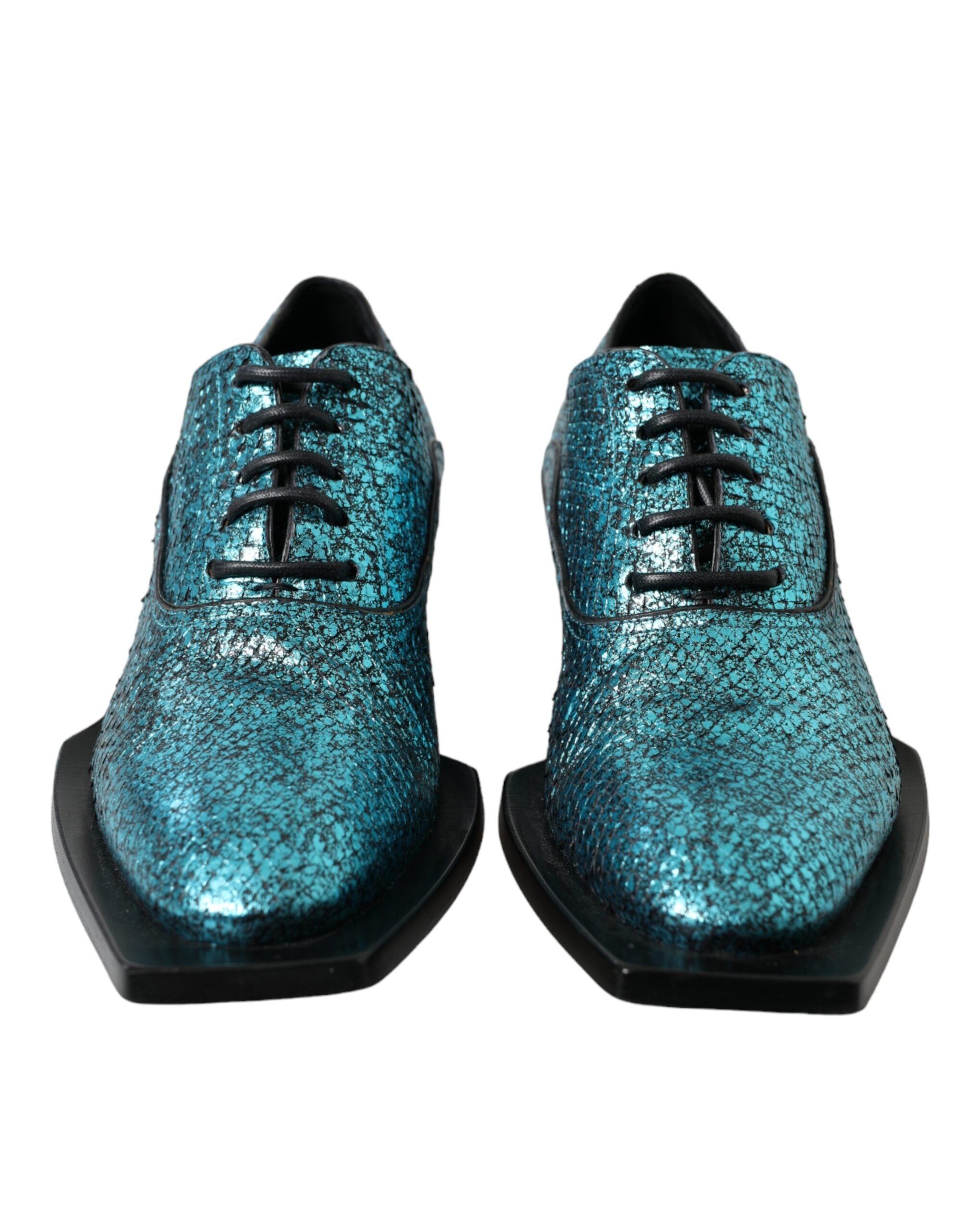 Dolce & Gabbana Blue Leather Derby Block Heels Dress Shoes -   -  Dolce & Gabbana.