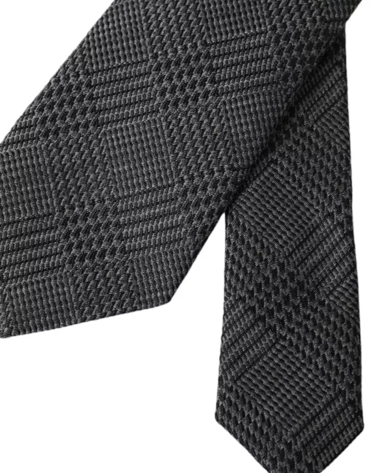 Dolce & Gabbana Dark Gray Plaid Patterned Silk Adjustable Men Tie -  Neckties, Men -  Dolce & Gabbana.