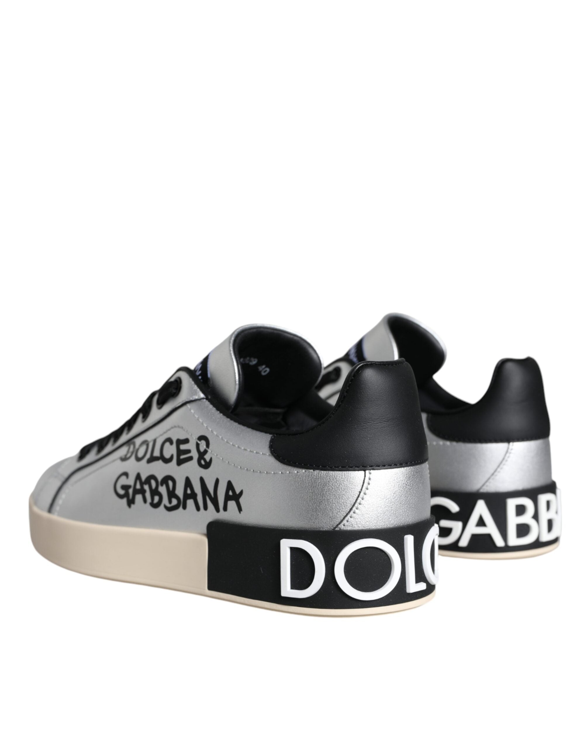 Dolce & Gabbana Silver Portofino Calf Leather Sneakers Shoes -   -  Dolce & Gabbana.