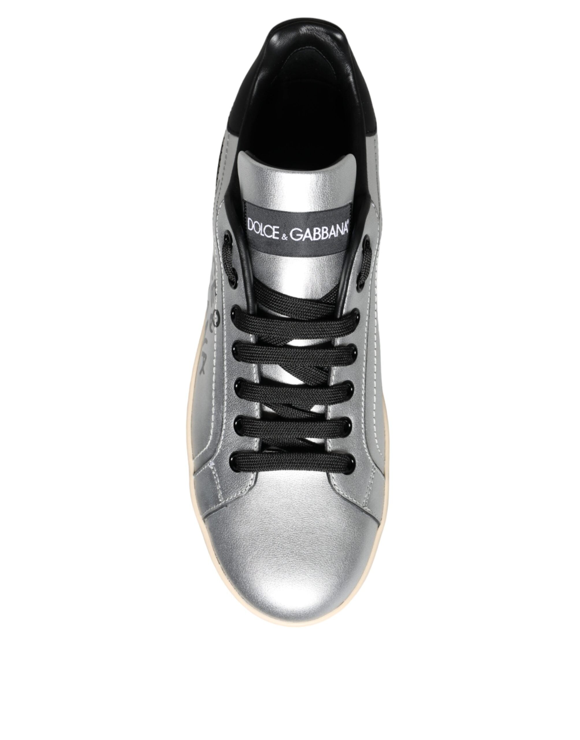 Dolce & Gabbana Silver Portofino Calf Leather Sneakers Shoes -   -  Dolce & Gabbana.