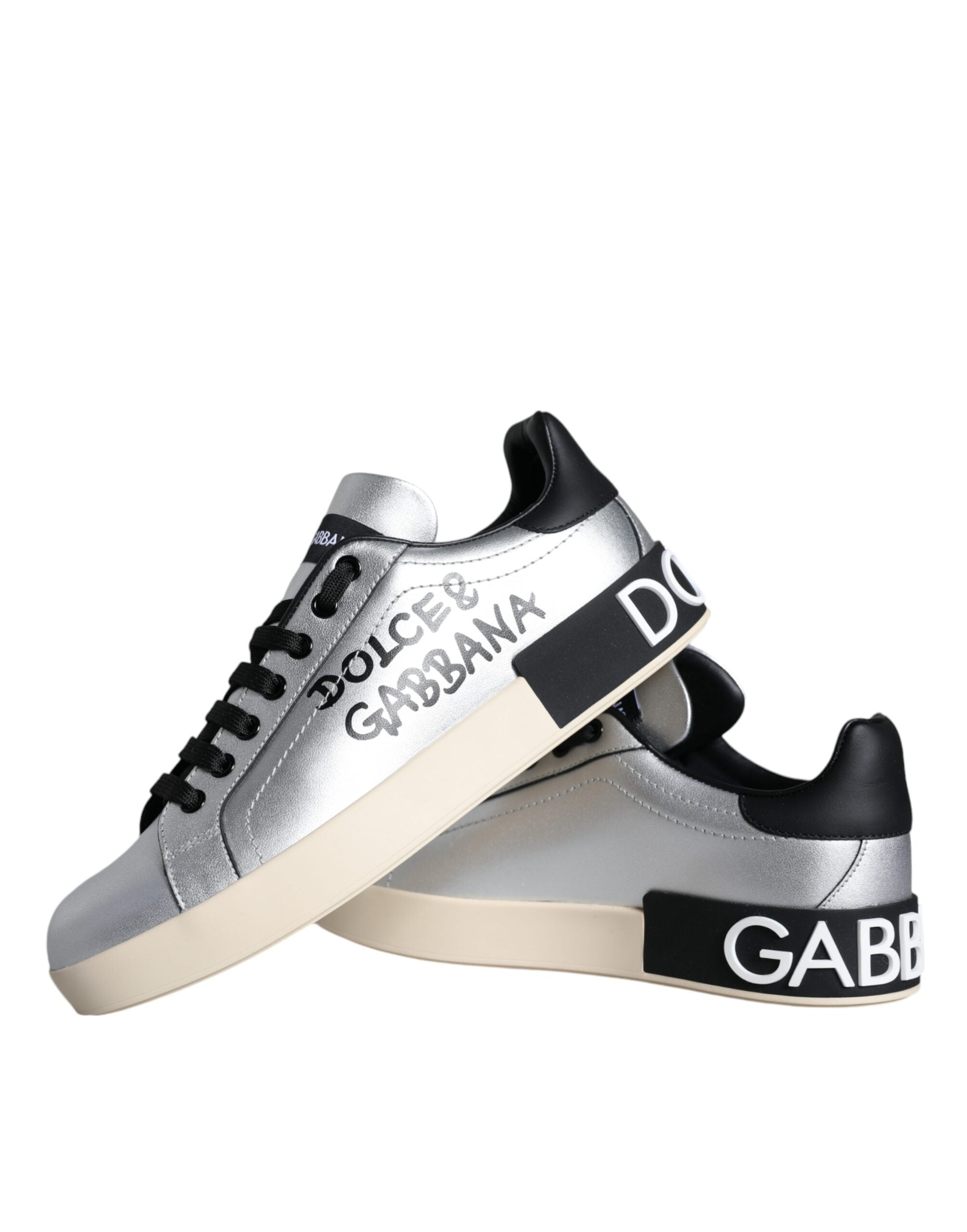 Dolce & Gabbana Silver Portofino Calf Leather Sneakers Shoes -   -  Dolce & Gabbana.