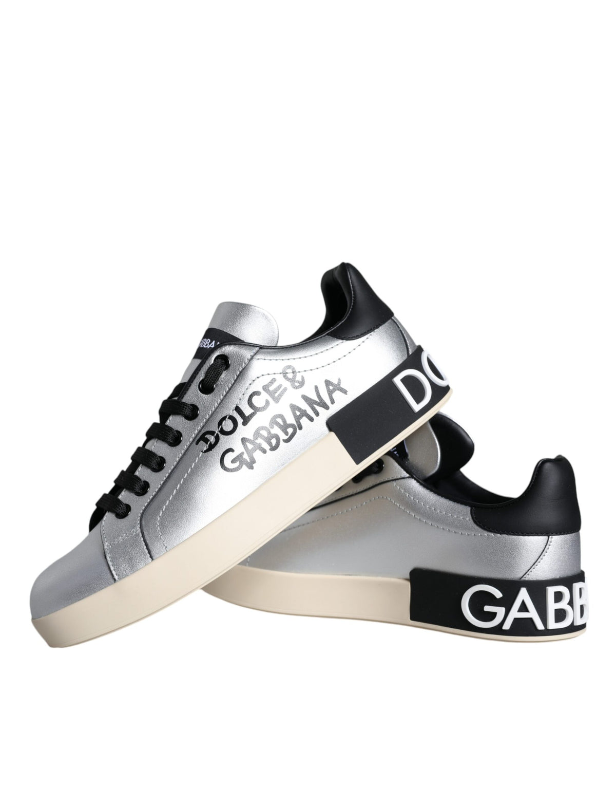 Dolce & Gabbana Silver Portofino Calf Leather Sneakers Shoes -   -  Dolce & Gabbana.