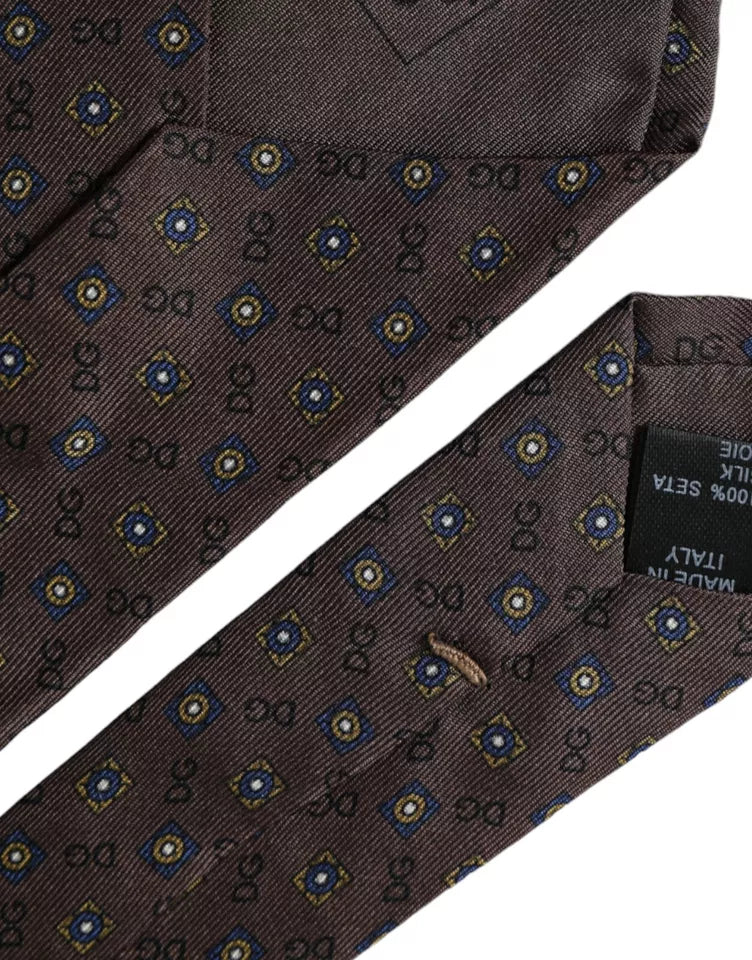 Dolce & Gabbana Brown Silk Branded Logo Adjustable Men Tie -  Neckties, Men -  Dolce & Gabbana.
