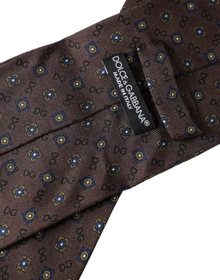 Dolce & Gabbana Brown Silk Branded Logo Adjustable Men Tie -  Neckties, Men -  Dolce & Gabbana.