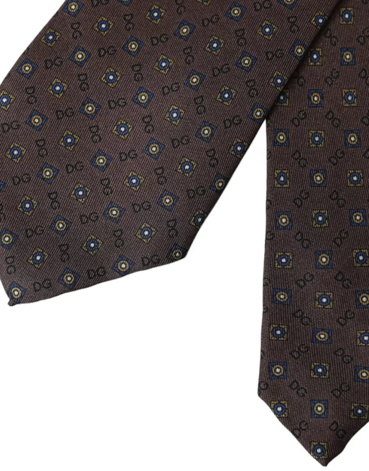 Dolce & Gabbana Brown Silk Branded Logo Adjustable Men Tie -  Neckties, Men -  Dolce & Gabbana.