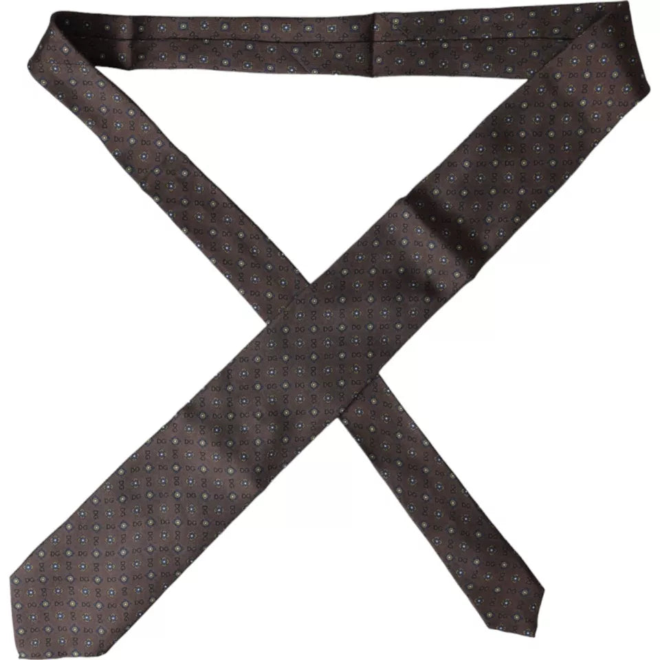 Dolce & Gabbana Brown Silk Branded Logo Adjustable Men Tie -  Neckties, Men -  Dolce & Gabbana.