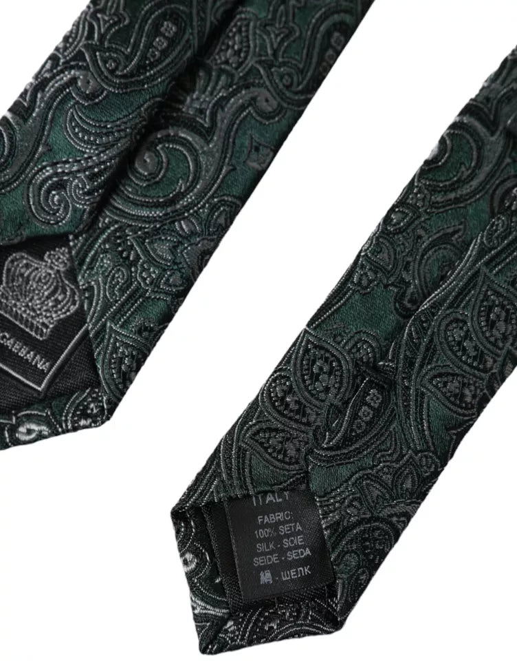 Dolce & Gabbana Green Floral Pattern 100% Silk Adjustable Men Tie -  Neckties, Men -  Dolce & Gabbana.