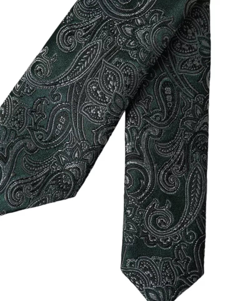 Dolce & Gabbana Green Floral Pattern 100% Silk Adjustable Men Tie -  Neckties, Men -  Dolce & Gabbana.