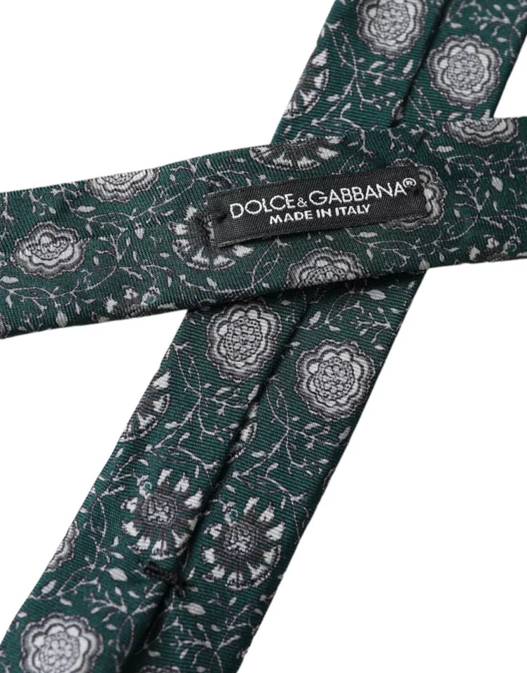 Dolce & Gabbana Green Floral Print Silk Adjustable Men Tie -  Neckties, Men -  Dolce & Gabbana.