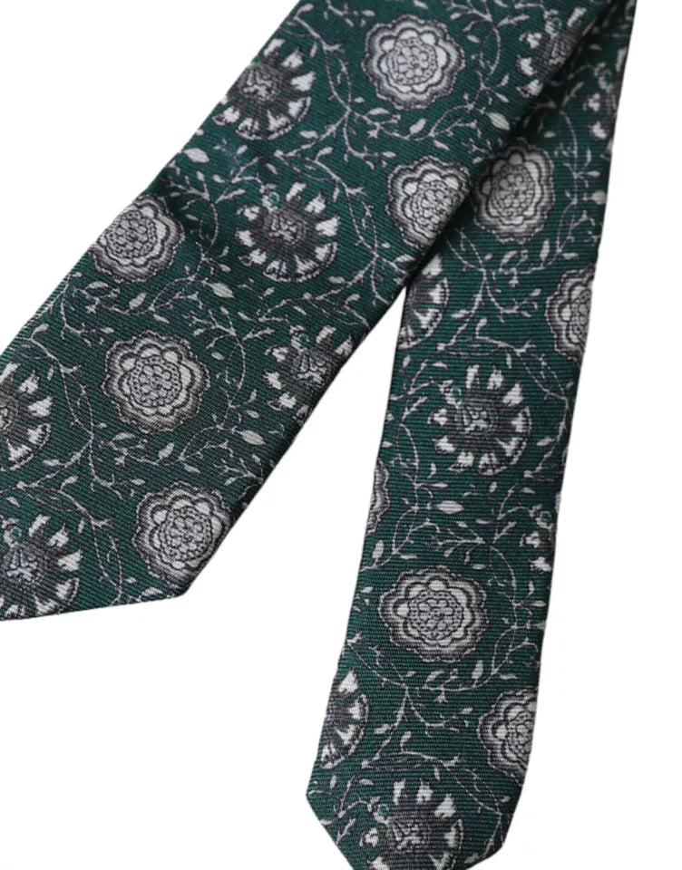 Dolce & Gabbana Green Floral Print Silk Adjustable Men Tie -  Neckties, Men -  Dolce & Gabbana.