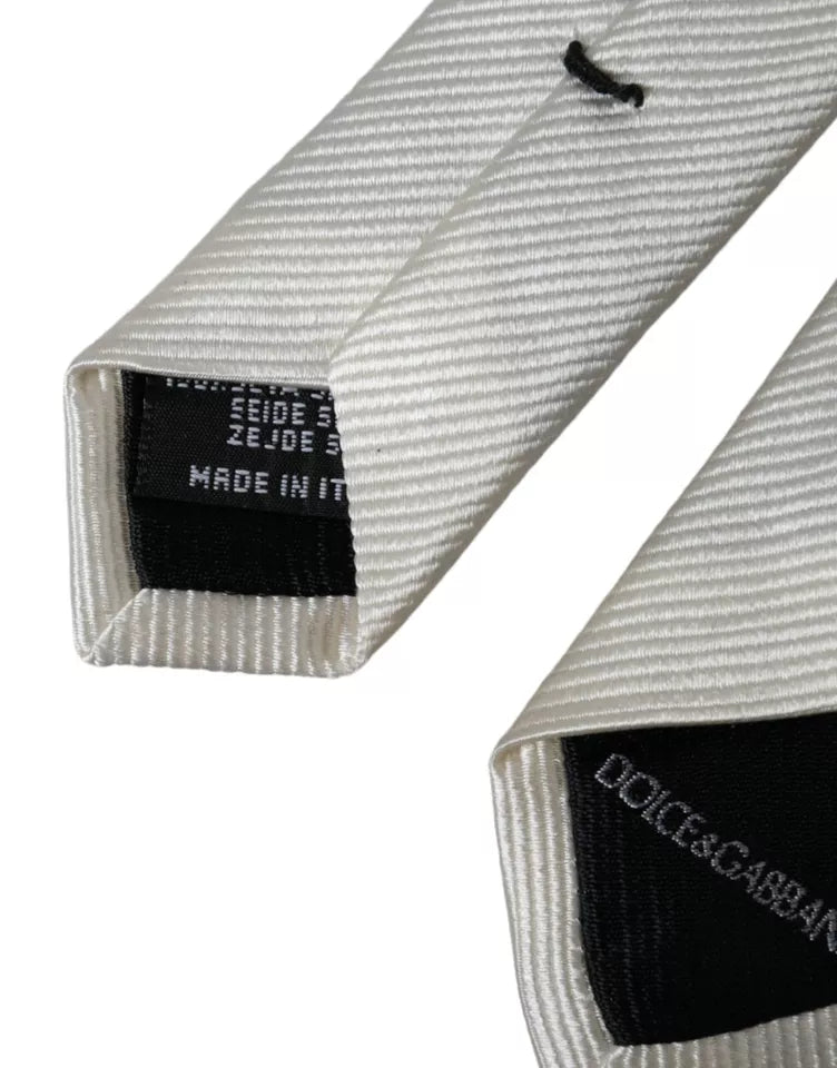 Dolce & Gabbana White Solid 100% Silk Adjustable Tie -  Neckties, Men -  Dolce & Gabbana.