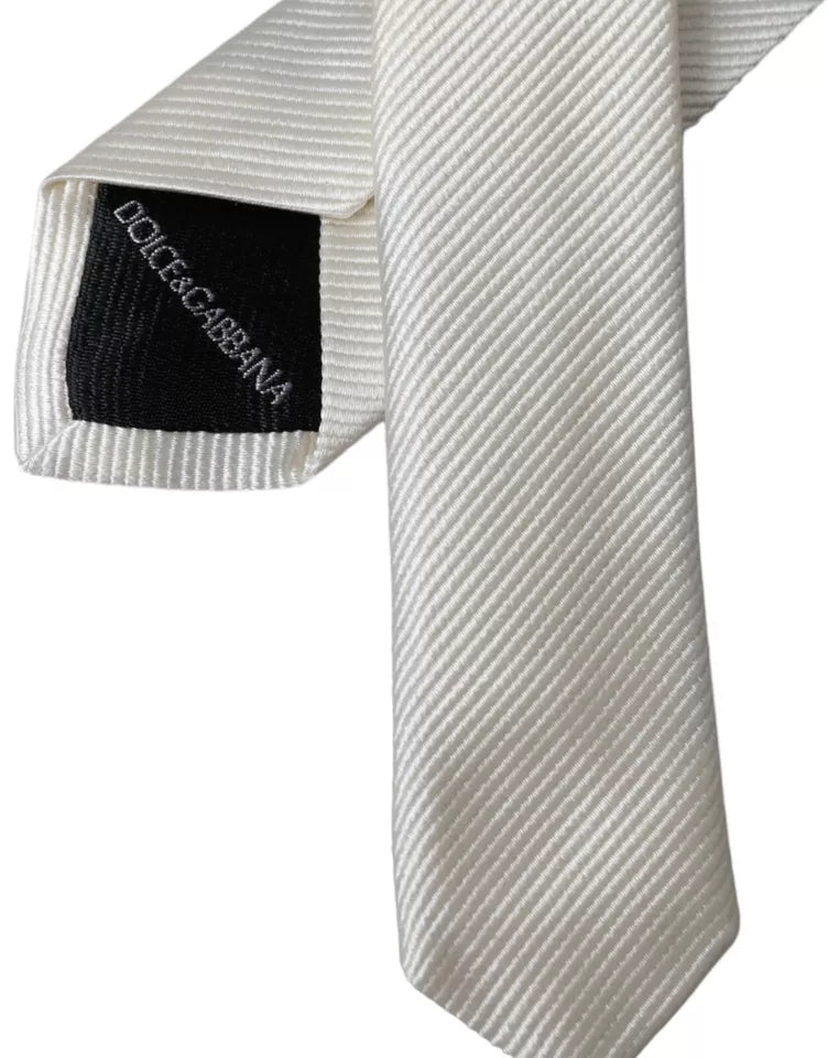 Dolce & Gabbana White Solid 100% Silk Adjustable Tie -  Neckties, Men -  Dolce & Gabbana.