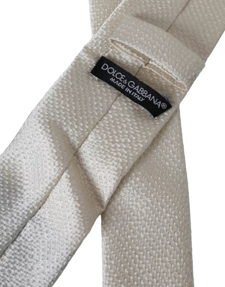 Dolce & Gabbana Off White 100% Silk Adjustable Necktie Men Tie -  Neckties, Men -  Dolce & Gabbana.