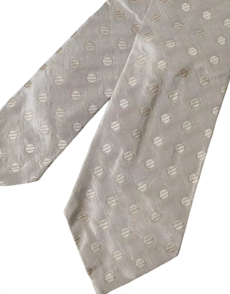 Dolce & Gabbana Beige Dotted Silk Classic Adjustable Men Tie -  Neckties, Men -  Dolce & Gabbana.