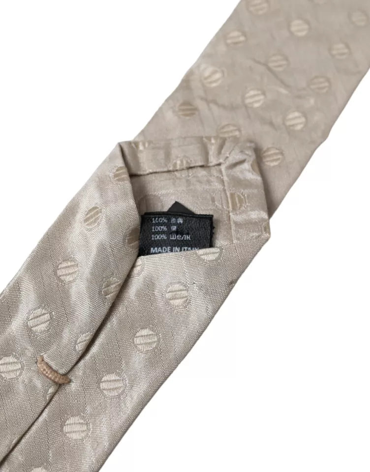 Dolce & Gabbana Beige Dotted Silk Classic Adjustable Men Tie -  Neckties, Men -  Dolce & Gabbana.
