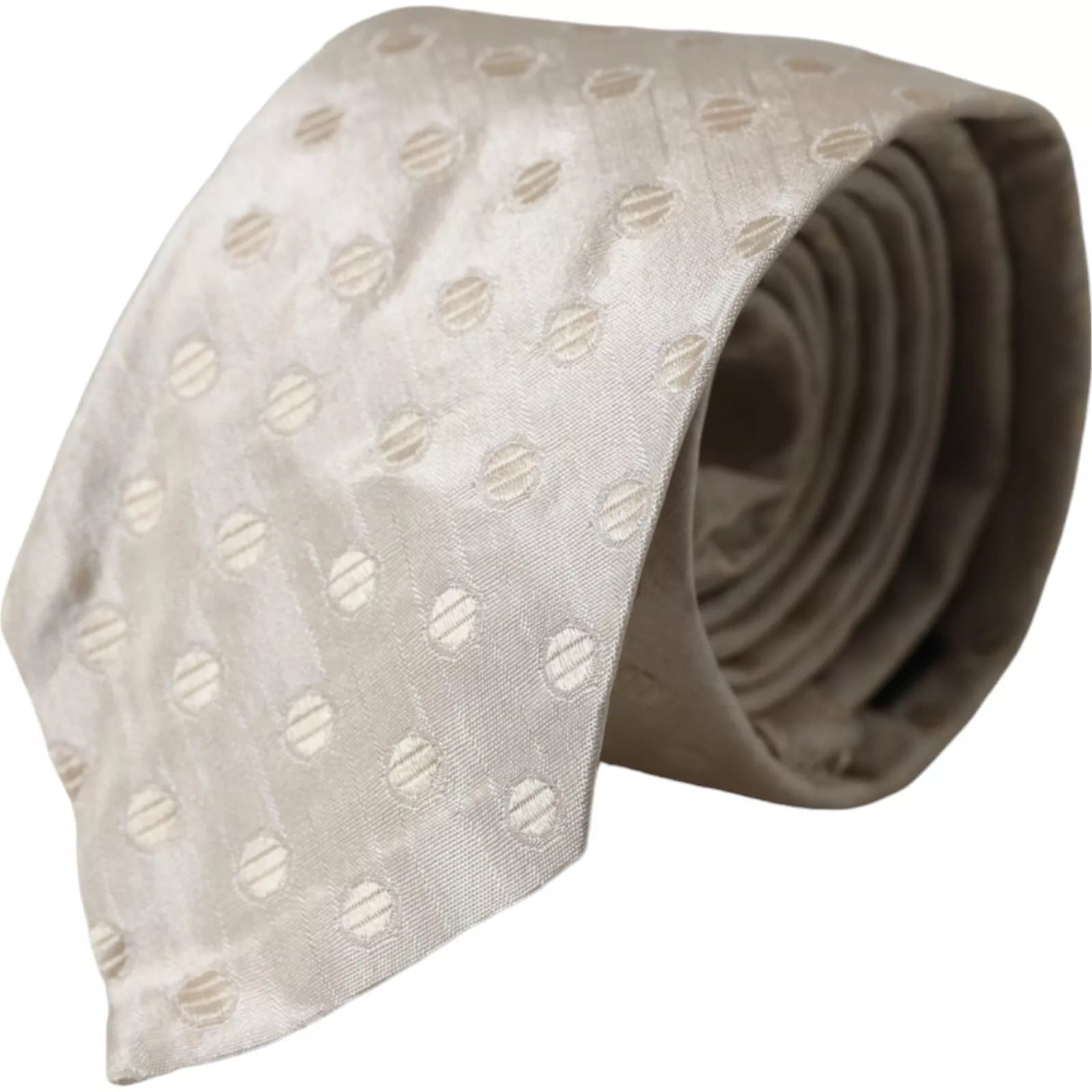 Dolce & Gabbana Beige Dotted Silk Classic Adjustable Men Tie -  Neckties, Men -  Dolce & Gabbana.