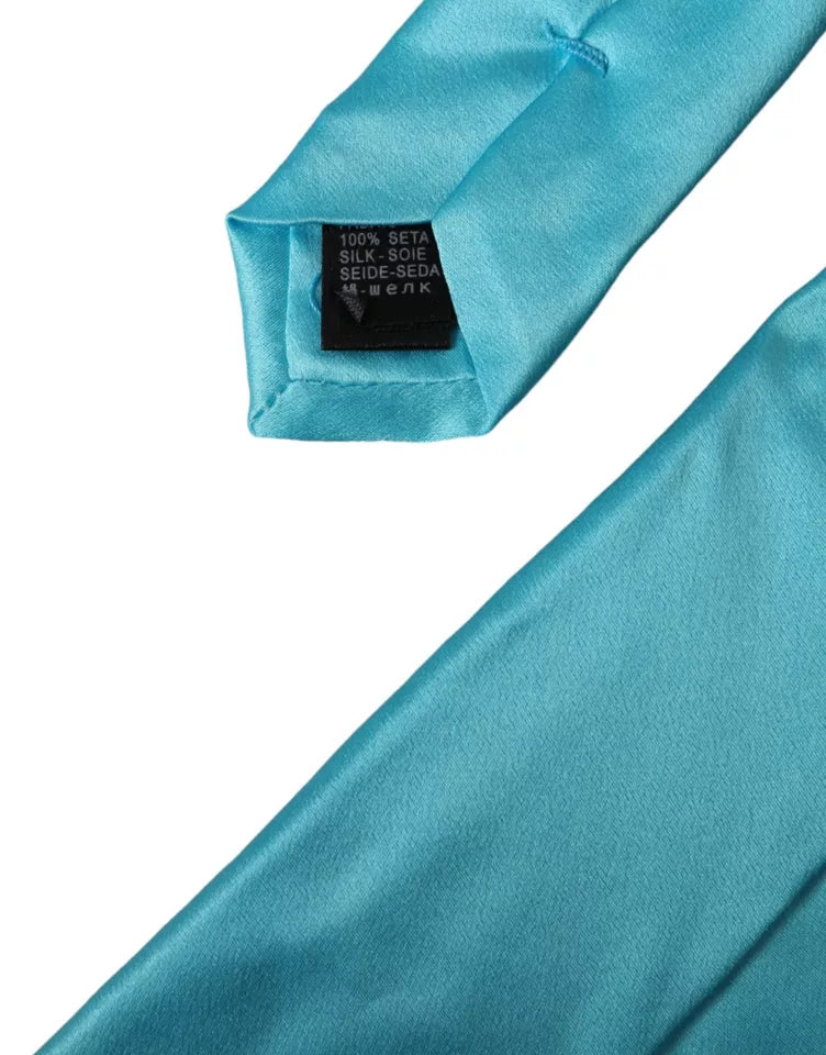 Dolce & Gabbana Light Blue Satin Silk Wide Adjustable Men Tie -  Neckties, Men -  Dolce & Gabbana.