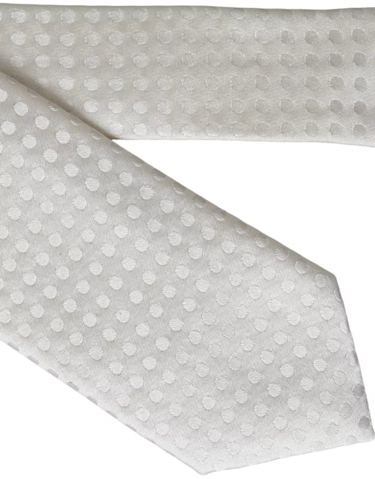 Dolce & Gabbana White Dotted Silk Classic Adjustable Men Tie -  Neckties, Men -  Dolce & Gabbana.