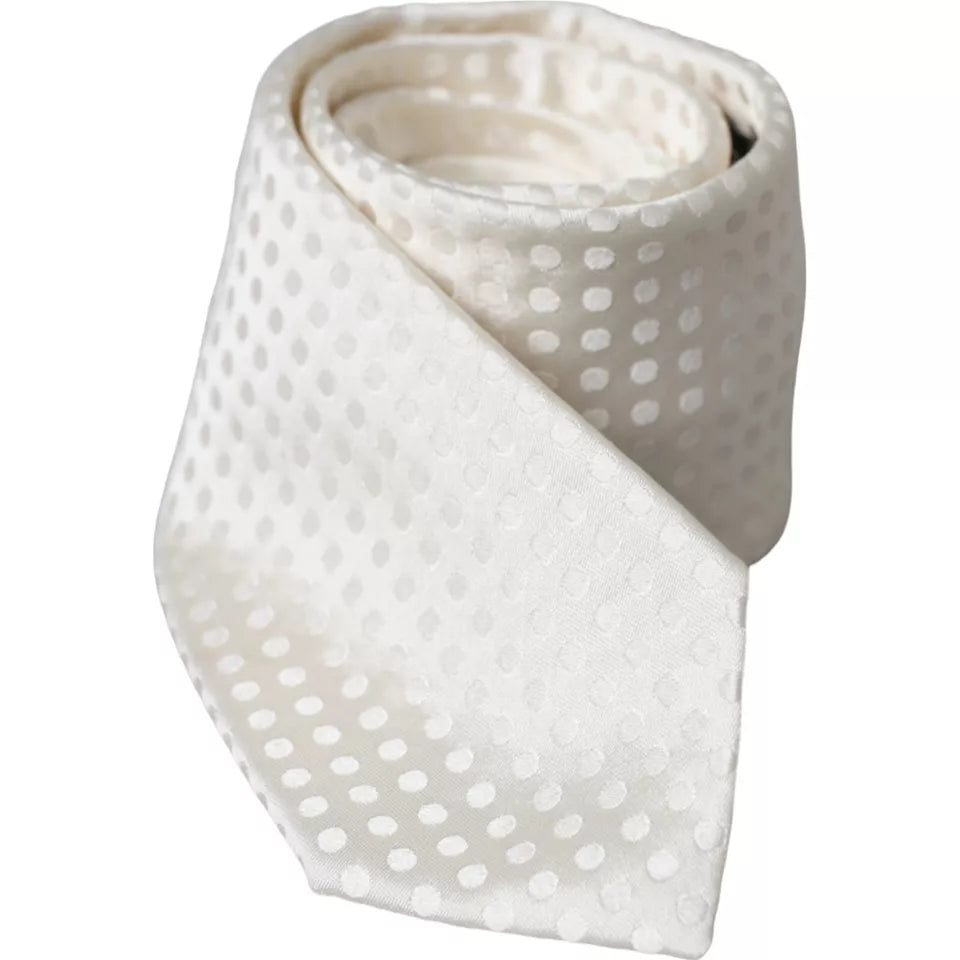 Dolce & Gabbana White Dotted Silk Classic Adjustable Men Tie -  Neckties, Men -  Dolce & Gabbana.