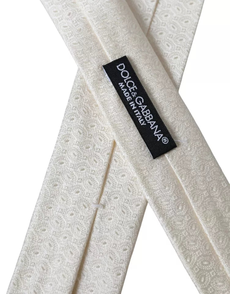 Dolce & Gabbana Off White Patterned Silk Adjustable Men Tie -  Neckties, Men -  Dolce & Gabbana.