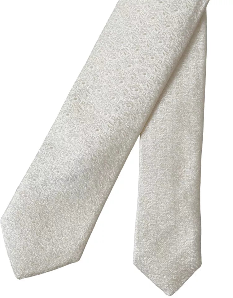 Dolce & Gabbana Off White Patterned Silk Adjustable Men Tie -  Neckties, Men -  Dolce & Gabbana.