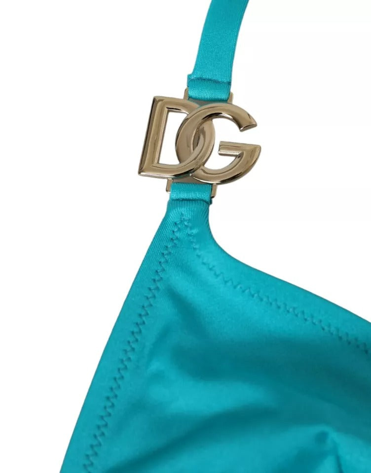 Dolce & Gabbana Blue Green Halter DG Logo Swimwear Beachwear Bikini Top -   -  Dolce & Gabbana.