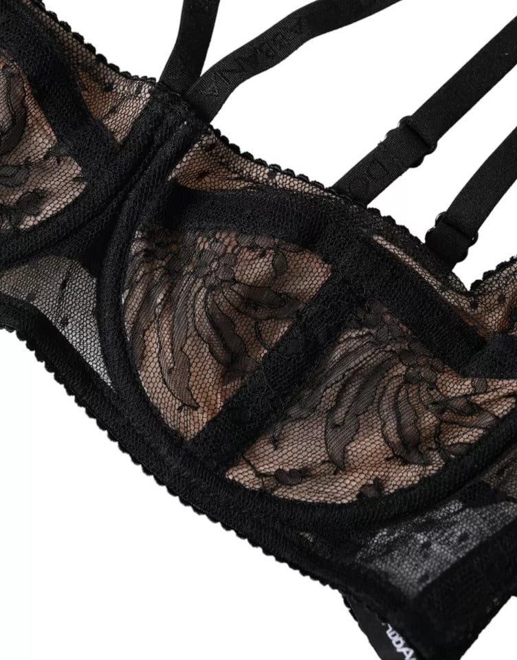 Dolce & Gabbana Black Floral Lace Nylon Balconcino Bra Underwear -   -  Dolce & Gabbana.