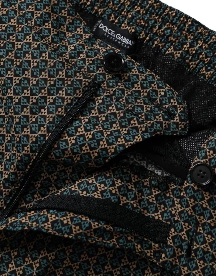 Dolce & Gabbana Brown Patterned Beachwear Swim Shorts Swimwear -   -  Dolce & Gabbana.