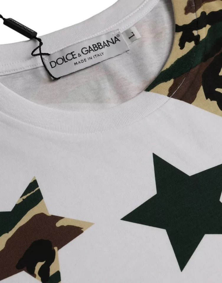Dolce & Gabbana White Camouflage Stars Crew Neck Men T-shirt -   -  Dolce & Gabbana.