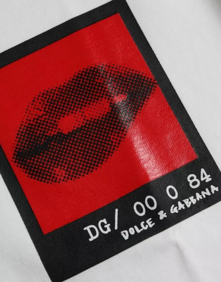 Dolce & Gabbana White Red Lips Print Cotton Men T-shirt -   -  Dolce & Gabbana.