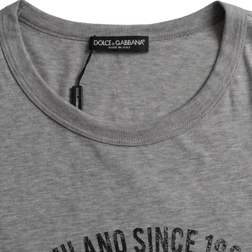 Dolce & Gabbana Gray Graphic Print Cotton Round Neck T-shirt -   -  Dolce & Gabbana.