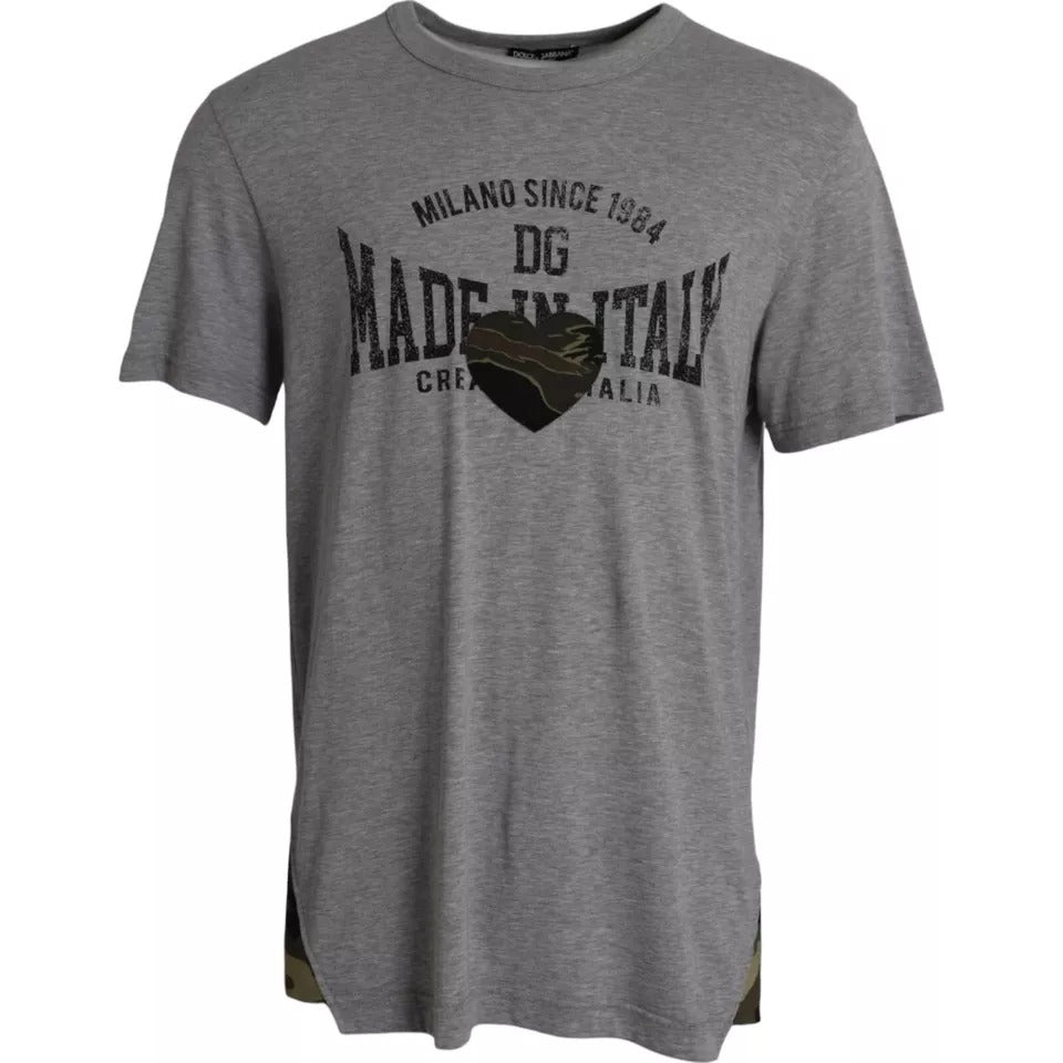 Dolce & Gabbana Gray Graphic Print Cotton Round Neck T-shirt -   -  Dolce & Gabbana.