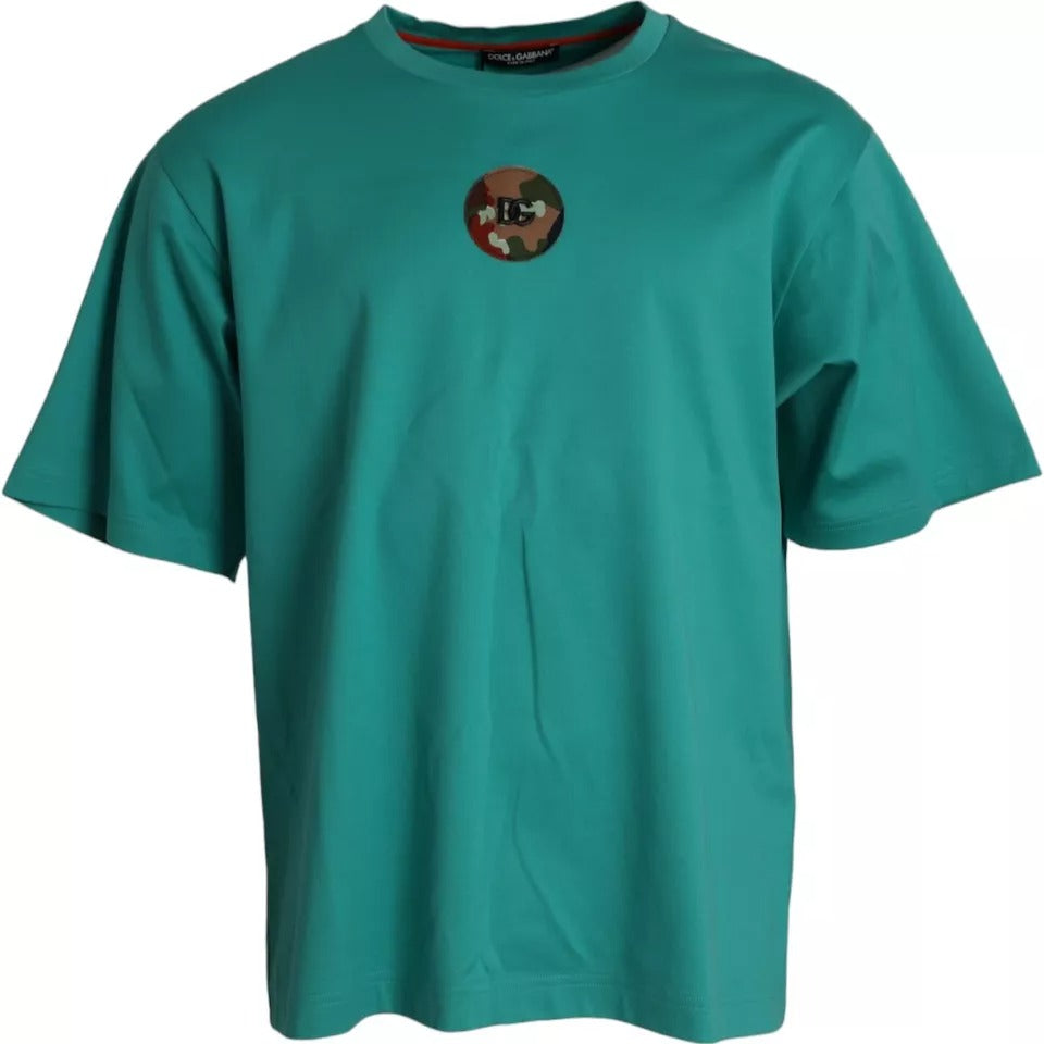 Dolce & Gabbana Green Logo Patch Round Neck Cotton  T-shirt -   -  Dolce & Gabbana.