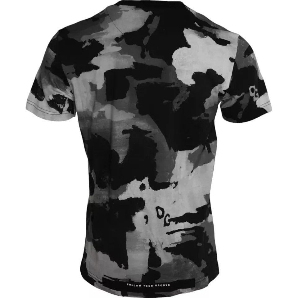 Dolce & Gabbana Black White Camouflage Round Neck T-shirt -   -  Dolce & Gabbana.