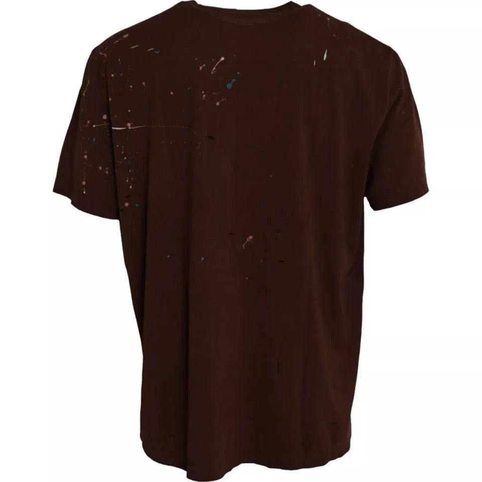 Dolce & Gabbana Brown Color Splash Cotton Crew Neck T-shirt -   -  Dolce & Gabbana.