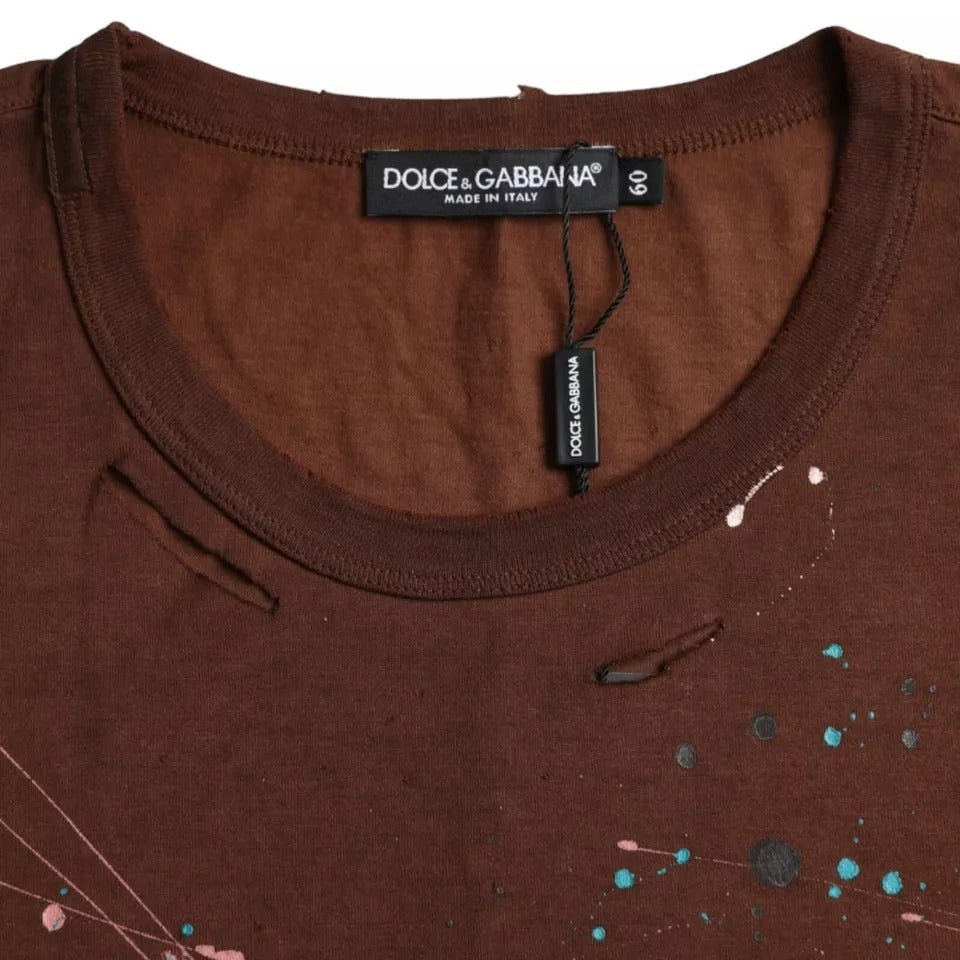Dolce & Gabbana Brown Color Splash Cotton Crew Neck T-shirt -   -  Dolce & Gabbana.