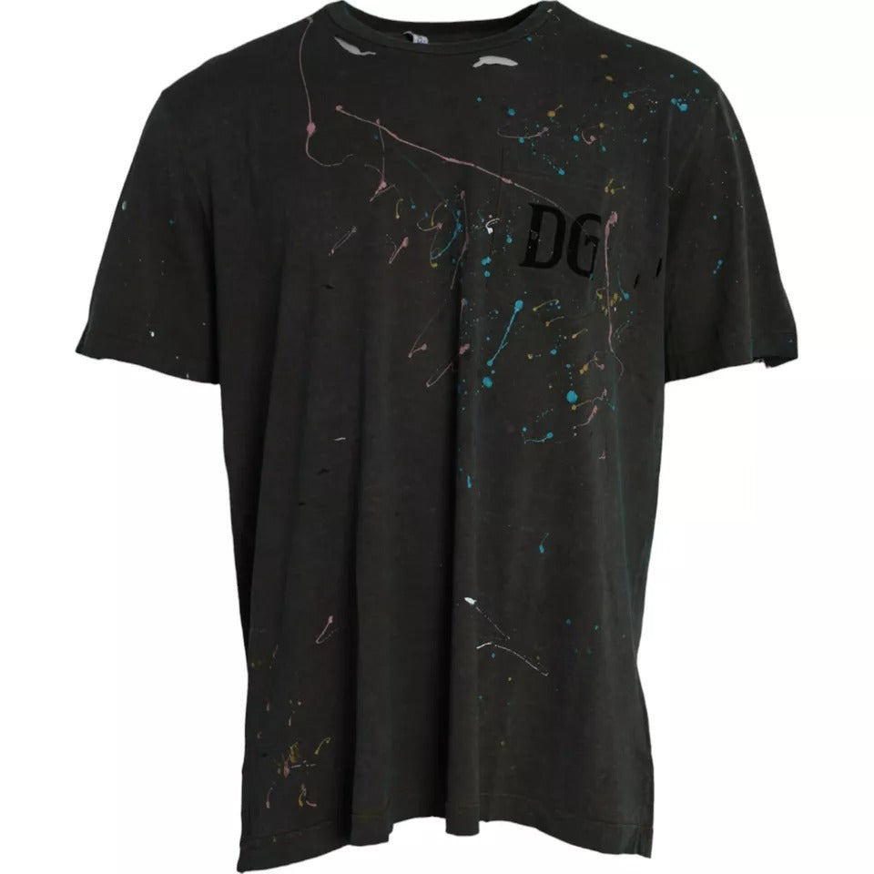 Dolce & Gabbana Gray Color Splash Cotton Crew Neck T-shirt -   -  Dolce & Gabbana.