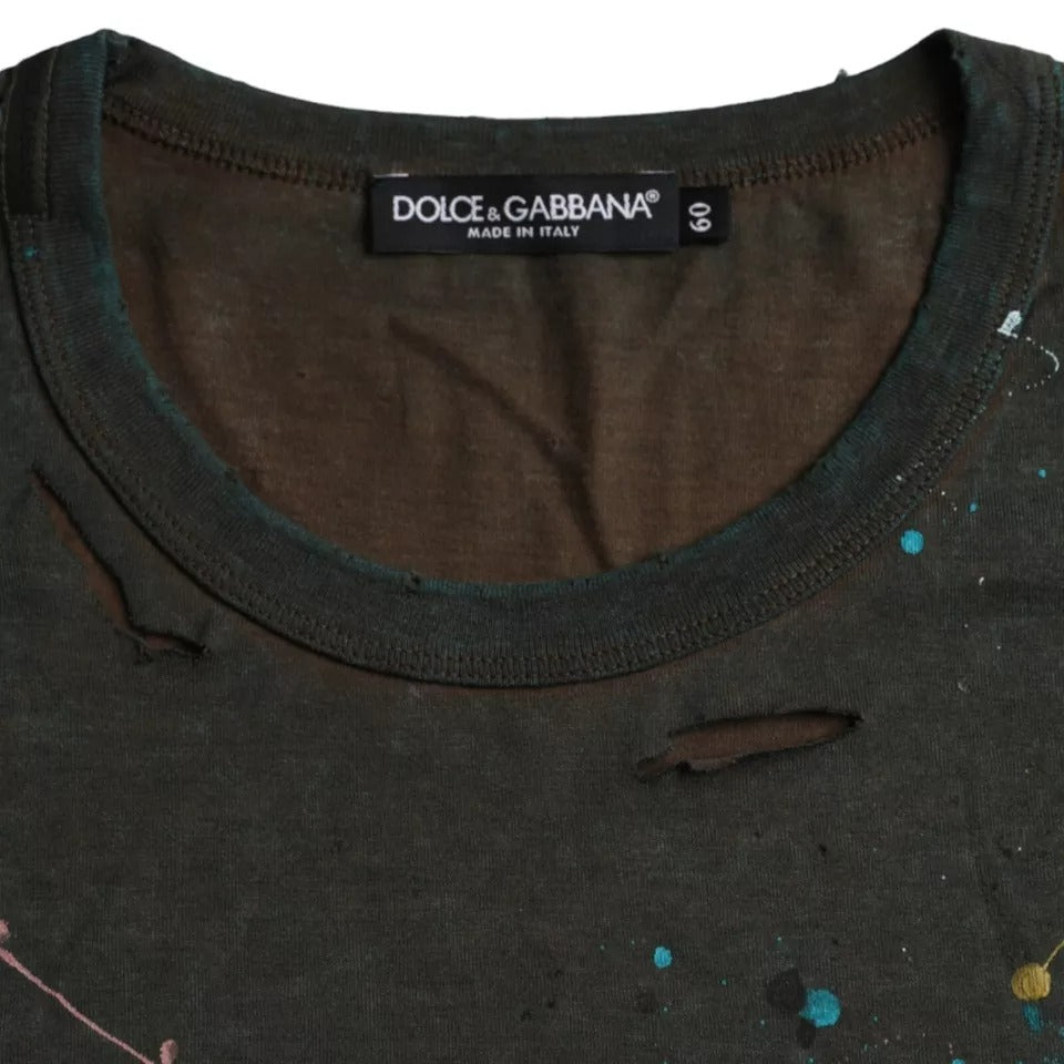Dolce & Gabbana Gray Color Splash Cotton Crew Neck T-shirt -   -  Dolce & Gabbana.