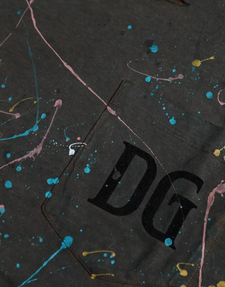Dolce & Gabbana Gray Color Splash Cotton Crew Neck T-shirt -   -  Dolce & Gabbana.