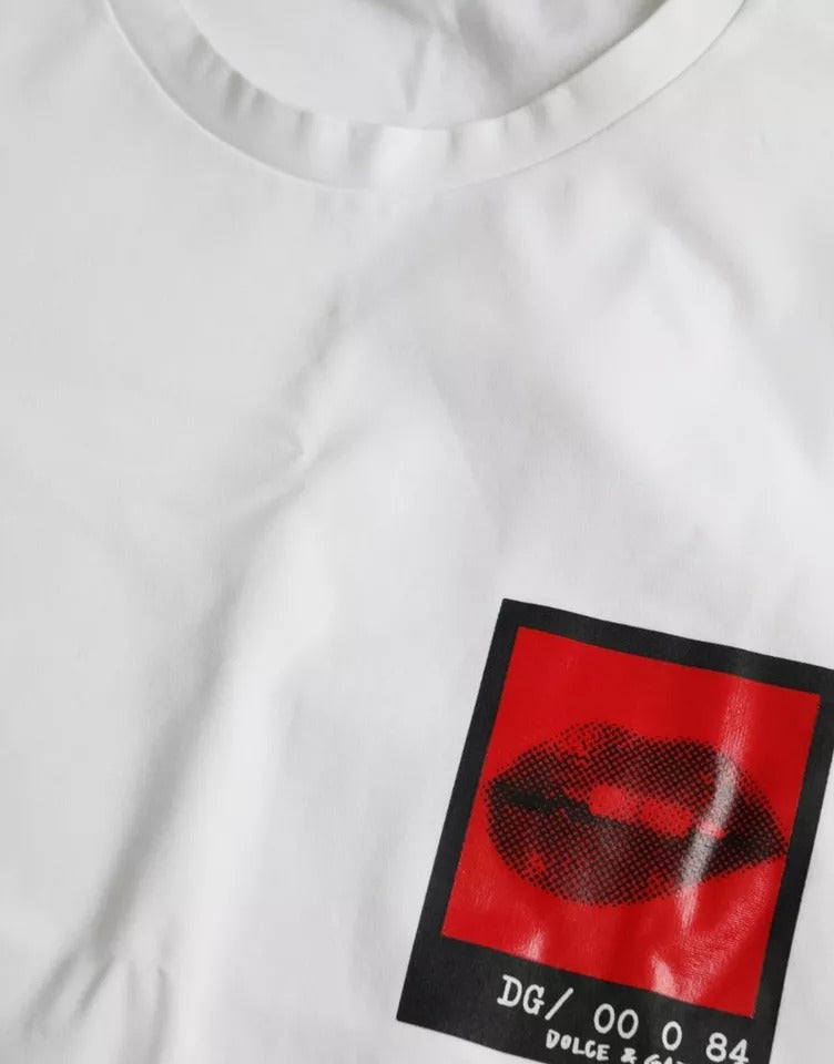 Dolce & Gabbana White Red Lips Print Cotton Men T-shirt -   -  Dolce & Gabbana.