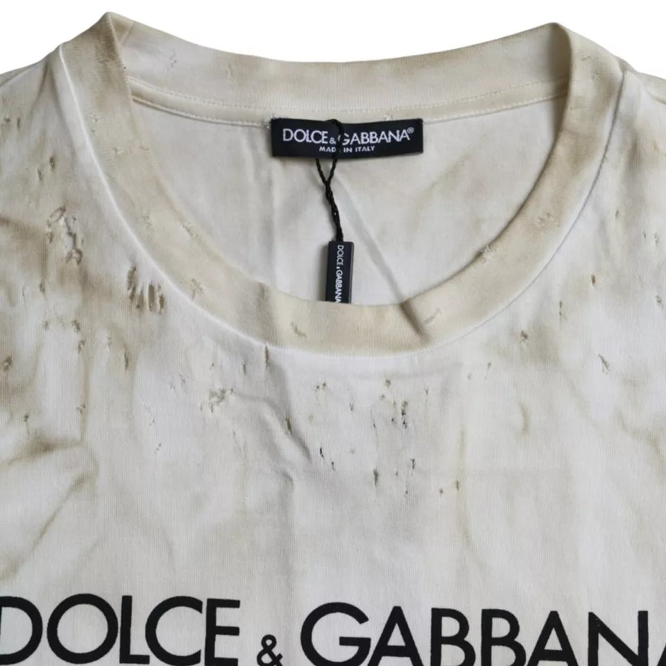 Dolce & Gabbana Off White Logo Cotton Crew Neck T-shirt -   -  Dolce & Gabbana.