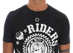 Frankie Morello Black Cotton RIDERS Crewneck T-Shirt -   -  Frankie Morello.