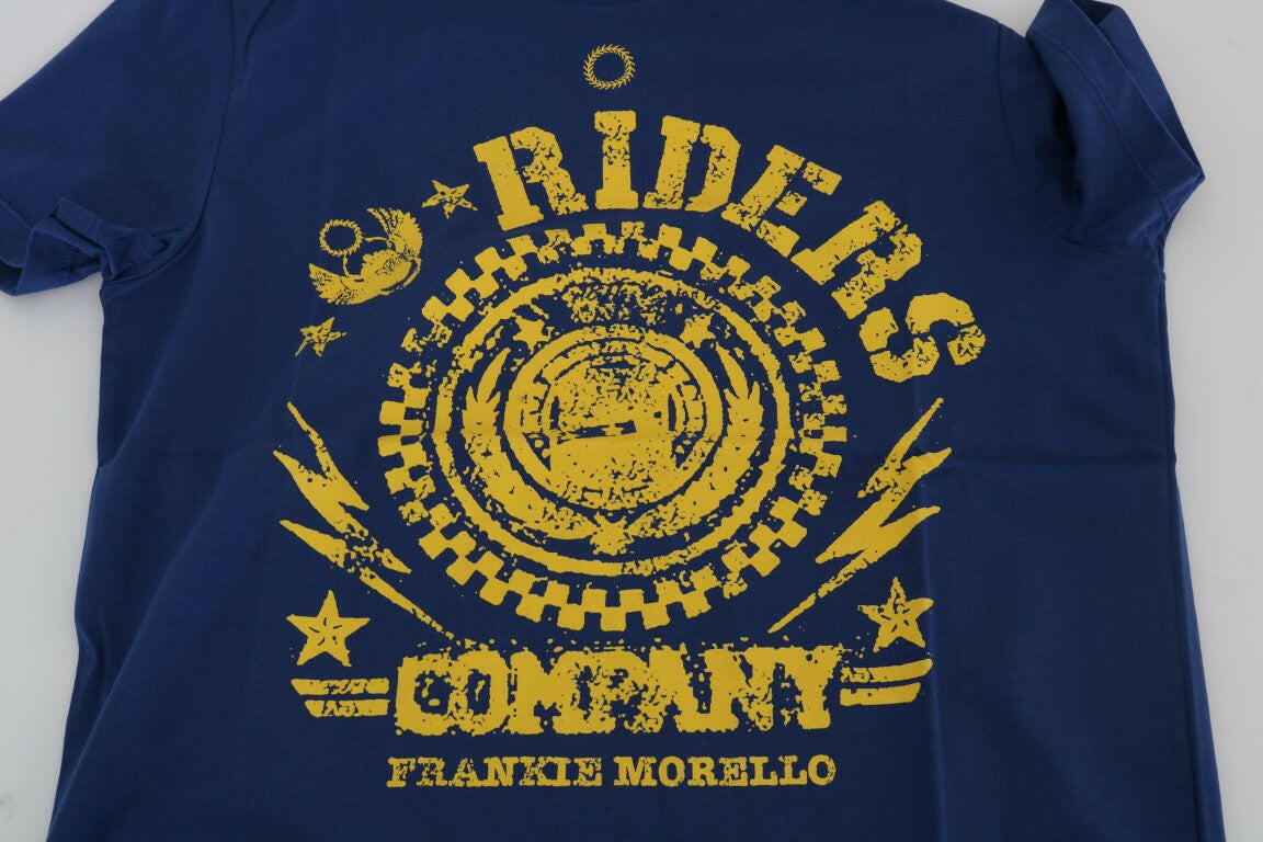 Frankie Morello Blue Cotton RIDERS Crewneck T-Shirt -   -  Frankie Morello.