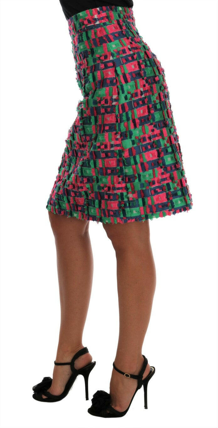 Dolce & Gabbana Pink Green Jacquard Pencil Skirt -   -  Dolce & Gabbana.