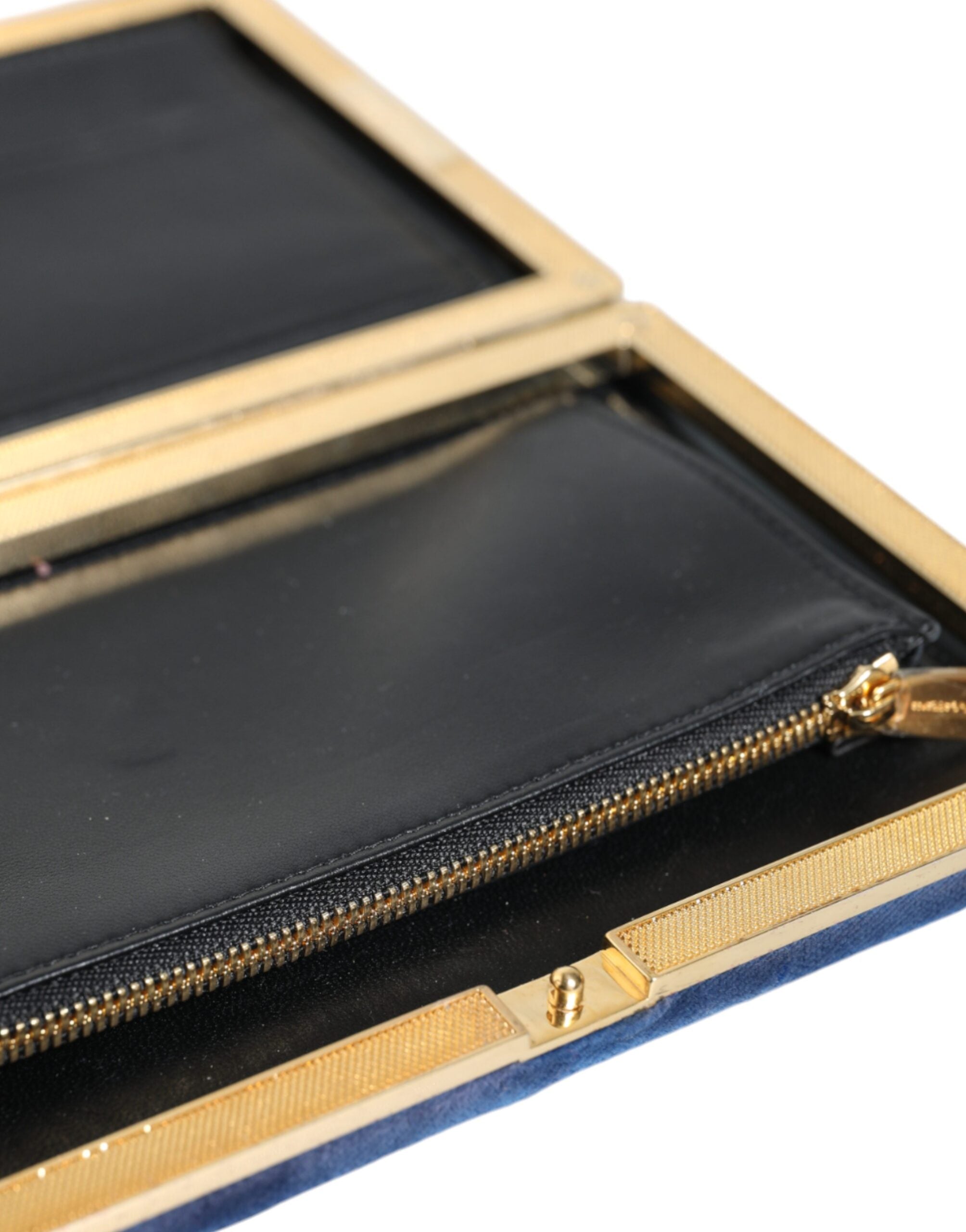 Dolce & Gabbana Blue Velvet Gold Frame Clutch Evening Party Purse Bag -  Luxury Clutch Bag for Women -  Dolce & Gabbana.