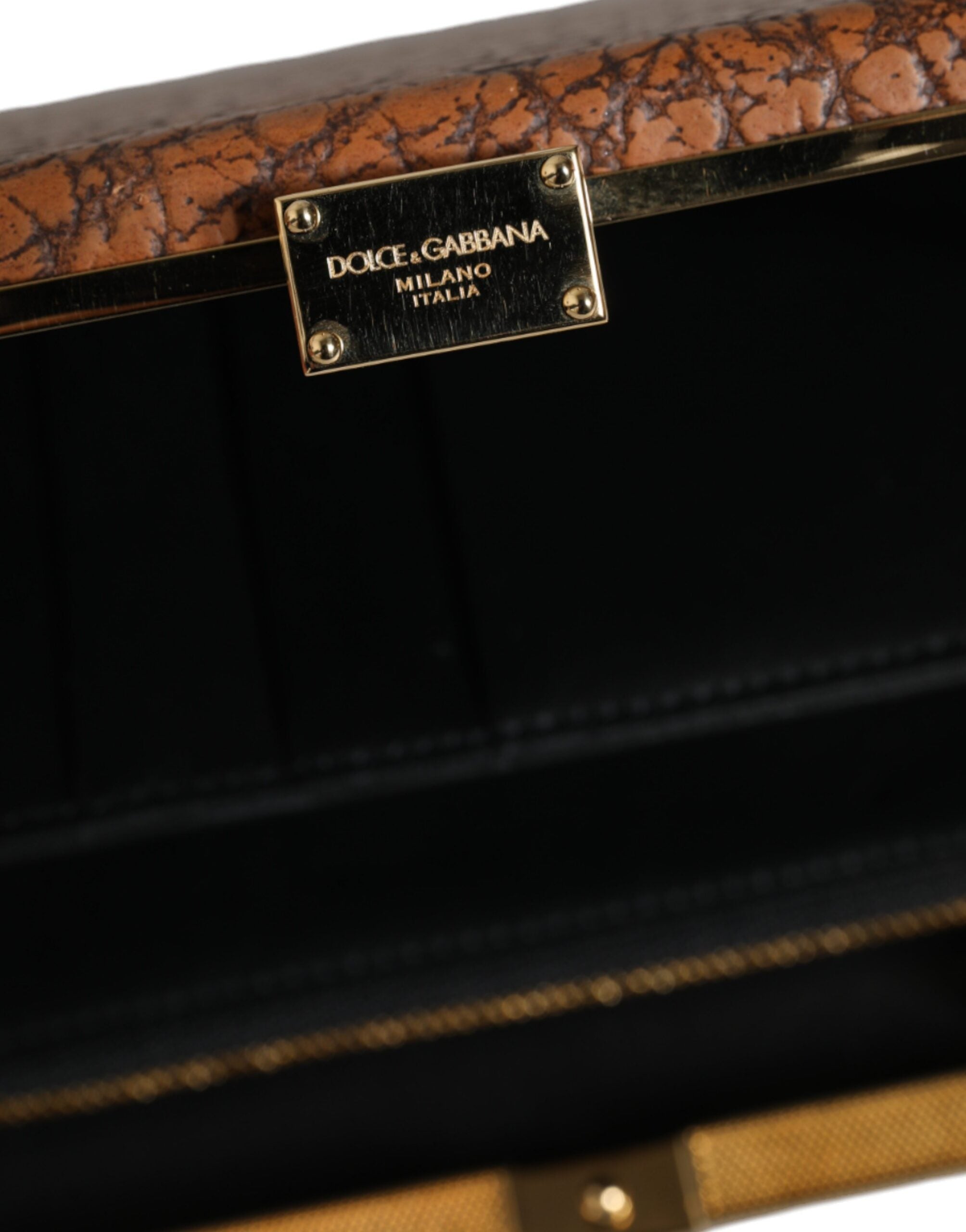 Dolce & Gabbana Brown Leather Gold Frame Clutch Mini Crossbody Bag -   -  Dolce & Gabbana.